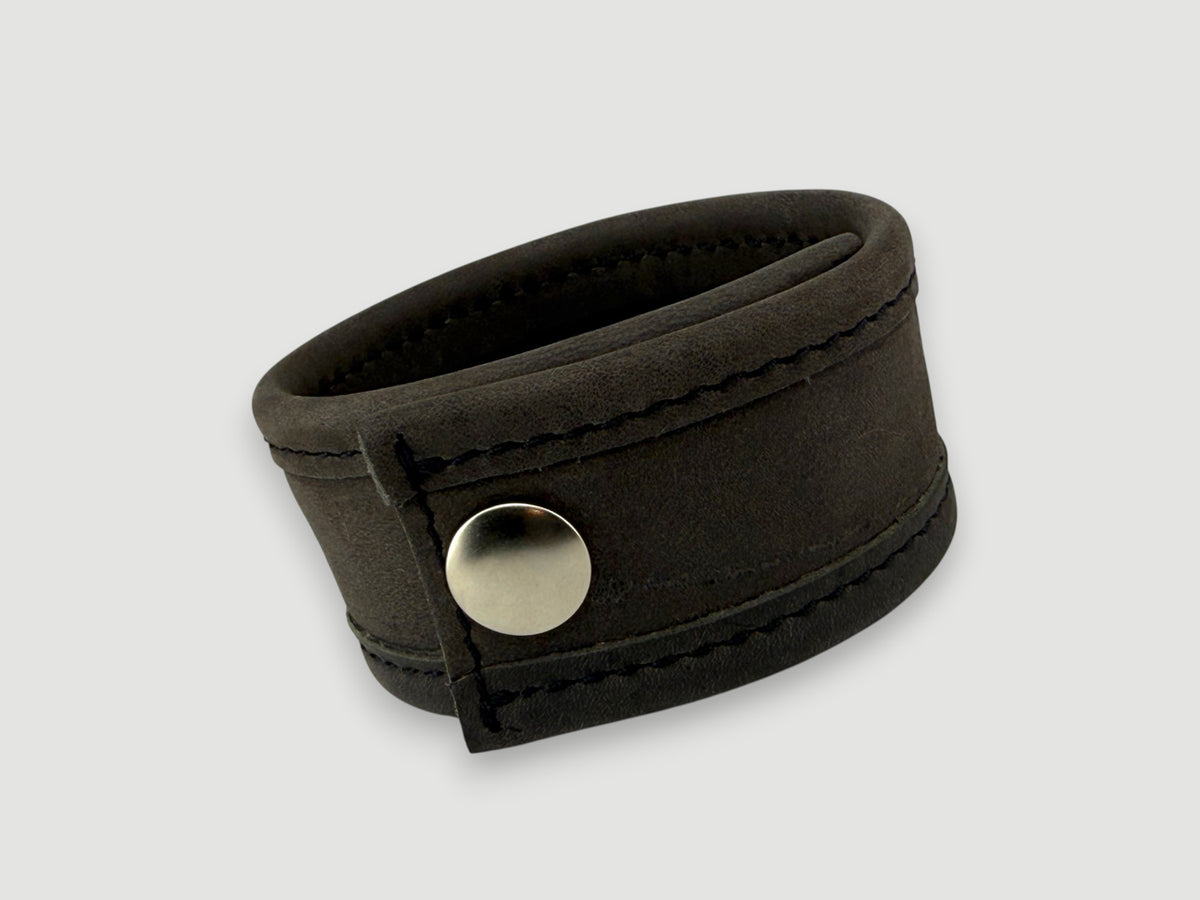 Flange - Aged Steel Leather Cuff
