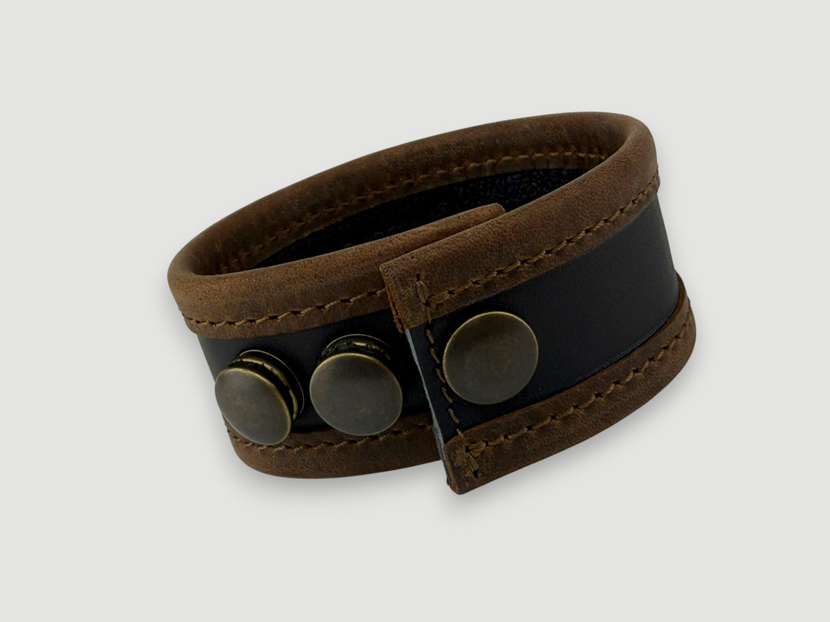 Flange Leather Cuff - Carbon Black / Whiskey Brown