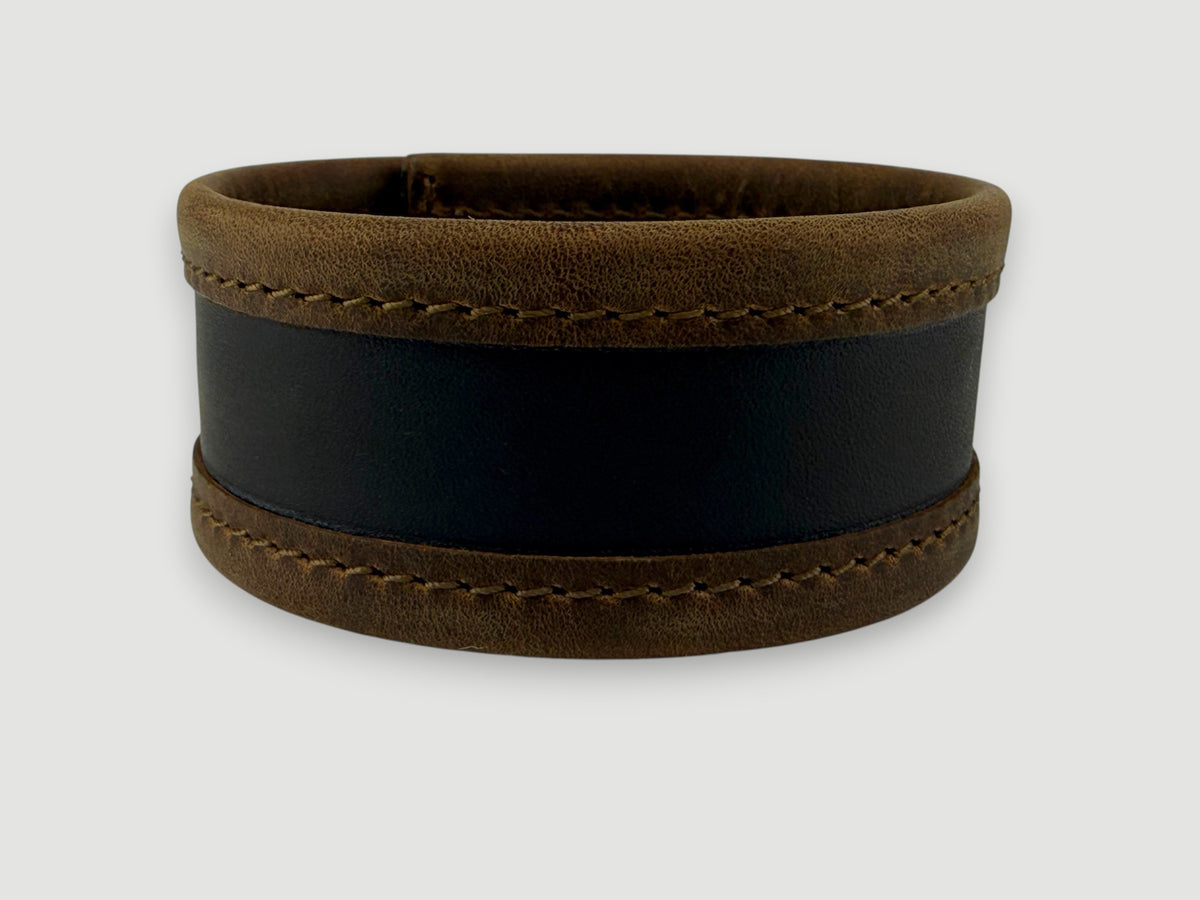 Flange Leather Cuff - Carbon Black / Whiskey Brown