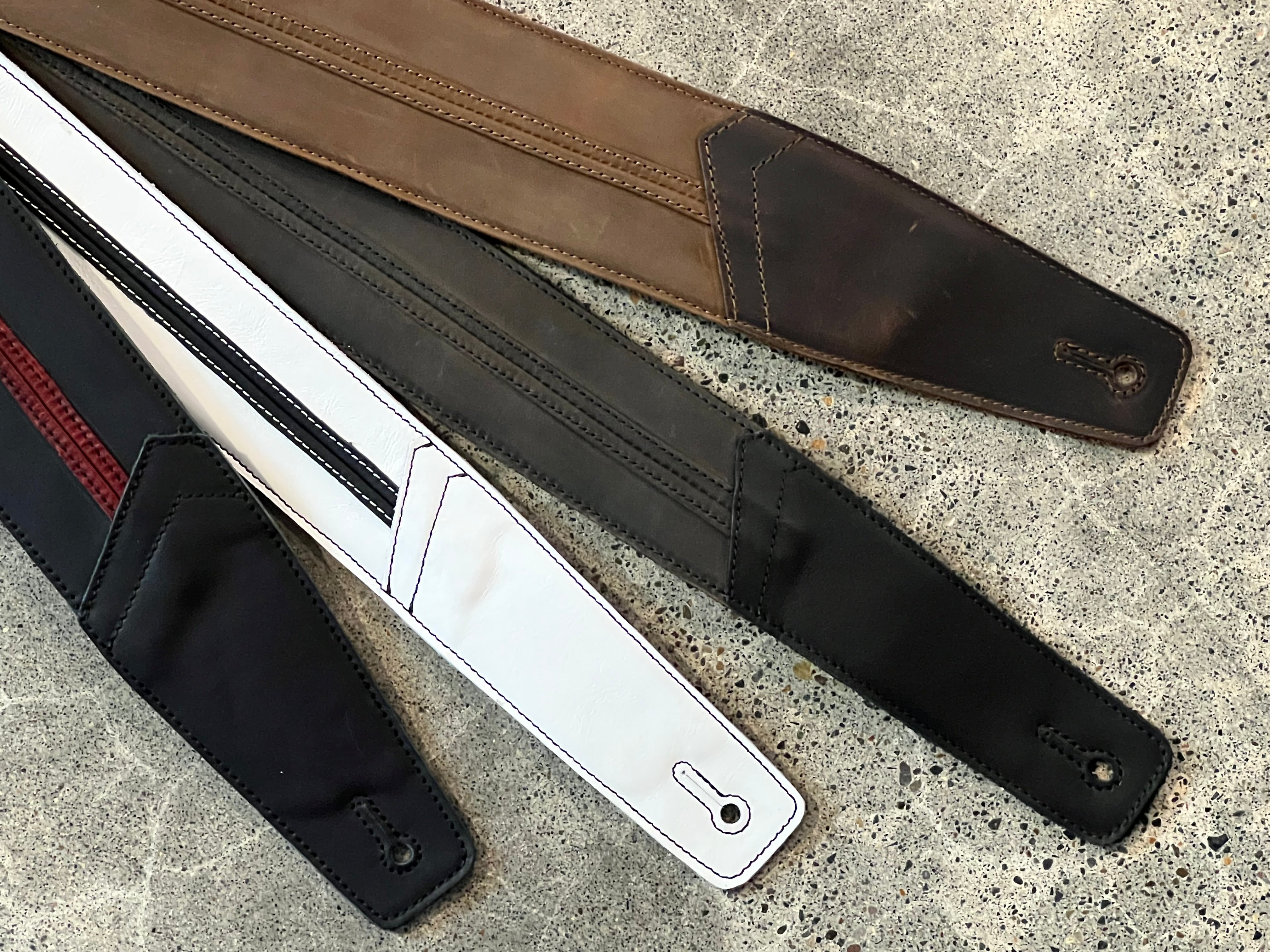 "Straight Up" Racer Stripe Leather Guitar Straps