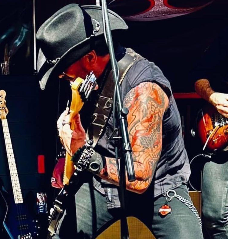 "No Quarter" leather guitar strap with iron cross