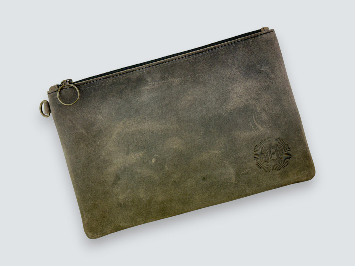 Leather Zipper Pouch - Aged Steel