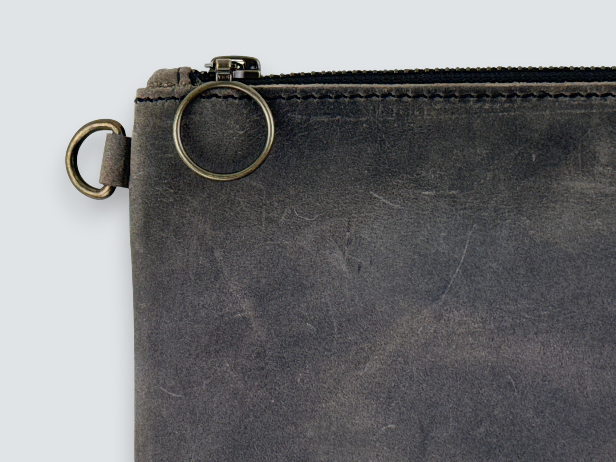 Leather Zipper Pouch - Aged Steel