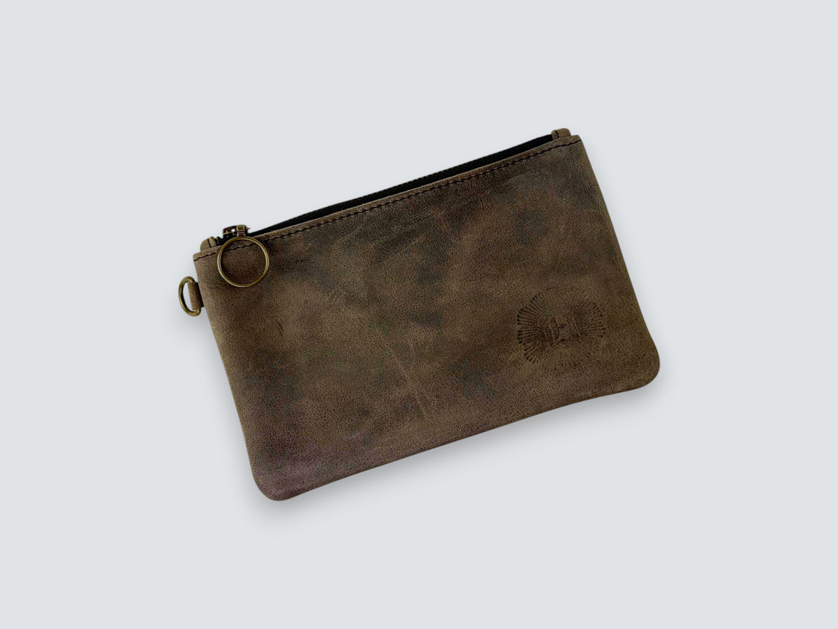 Leather Zipper Pouch - Aged Steel