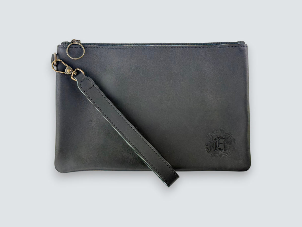 Leather Zipper Pouch - Carbon Black