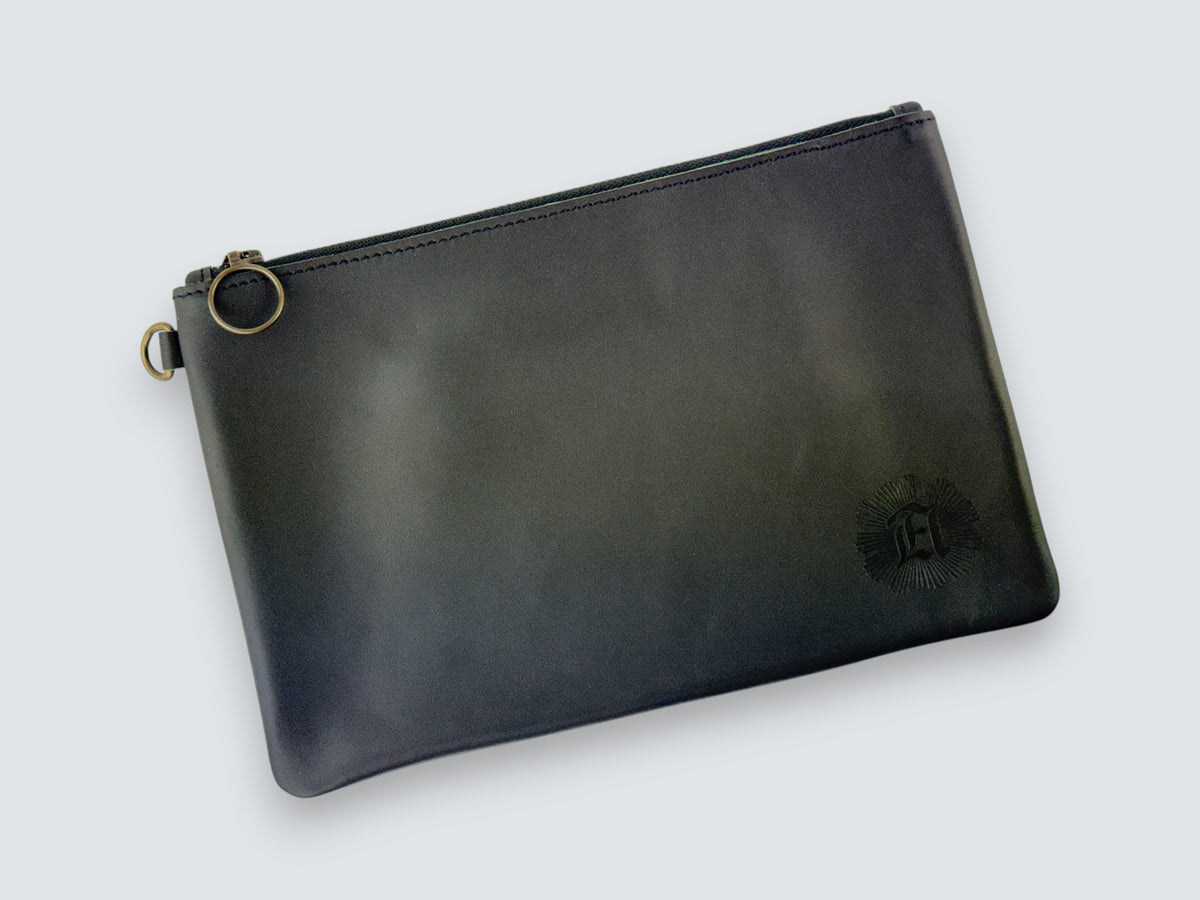 Leather Zipper Pouch - Carbon Black