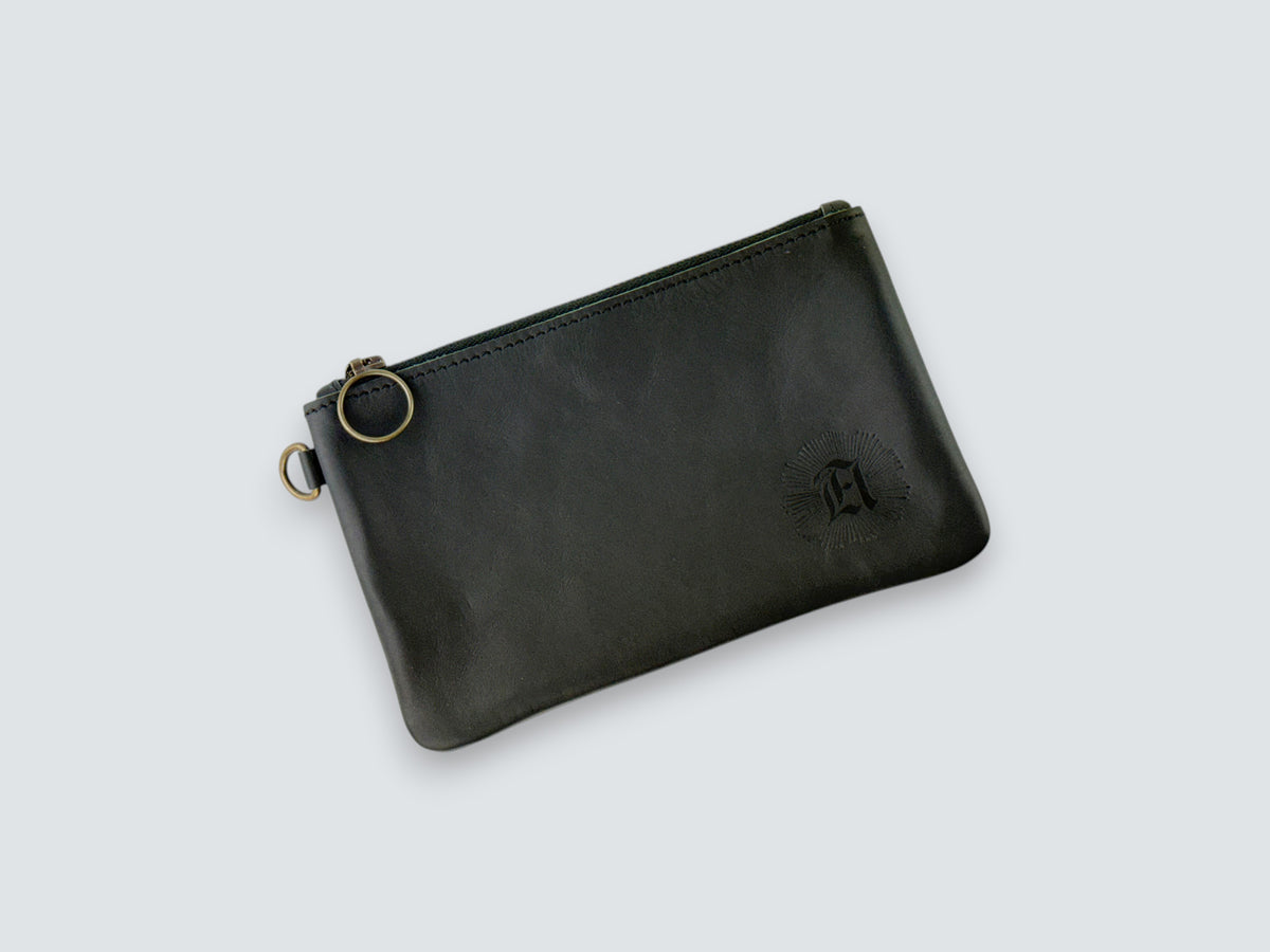 Leather Zipper Pouch - Carbon Black