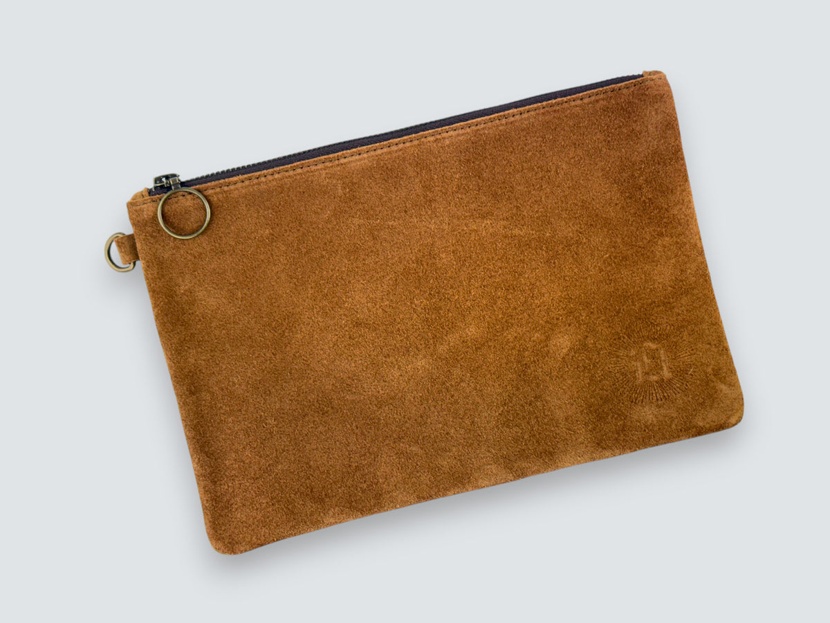 Leather Zipper Pouch - Sienna Suede