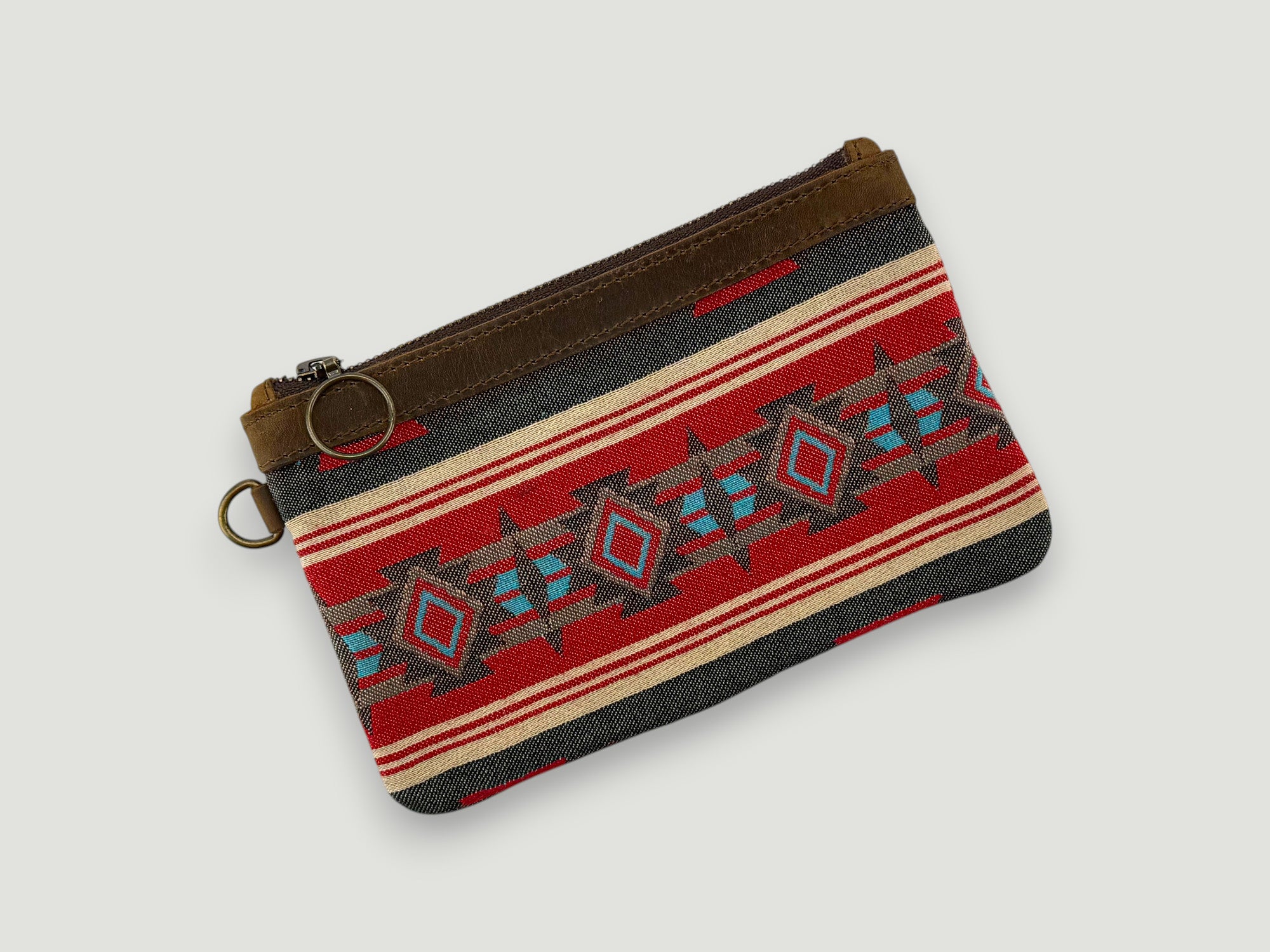 Leather-Lined Textile Zipper Pouch - Crosswinds