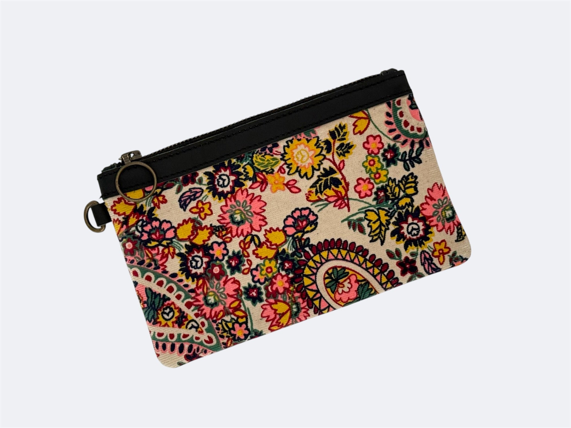 Leather-Lined Textile Zipper Pouch - Frida