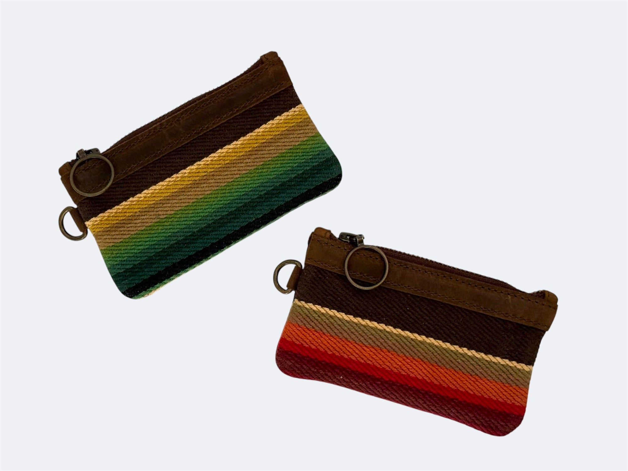 Leather-Lined Textile Zipper Pouch - Java