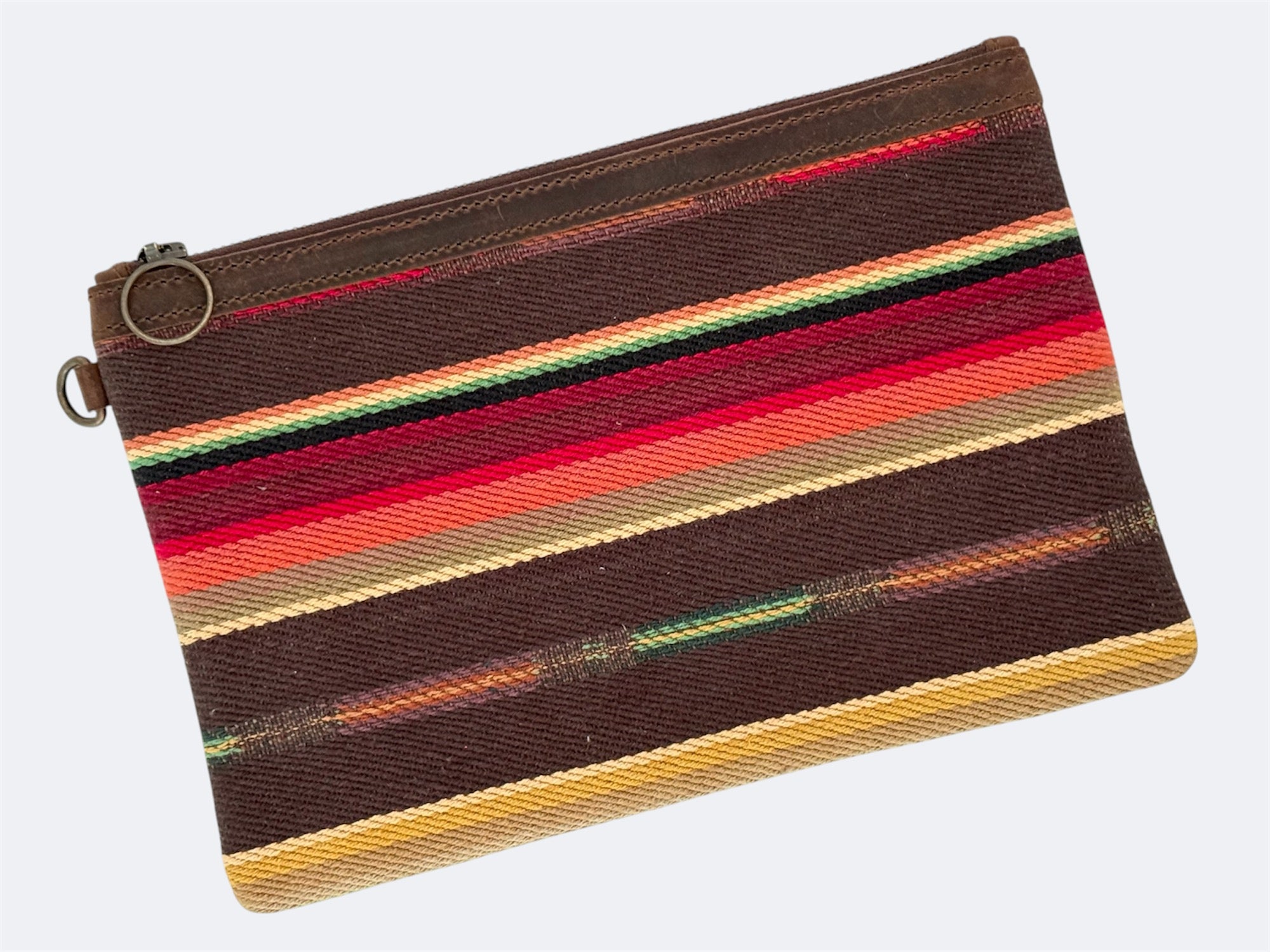 Leather-Lined Textile Zipper Pouch - Java