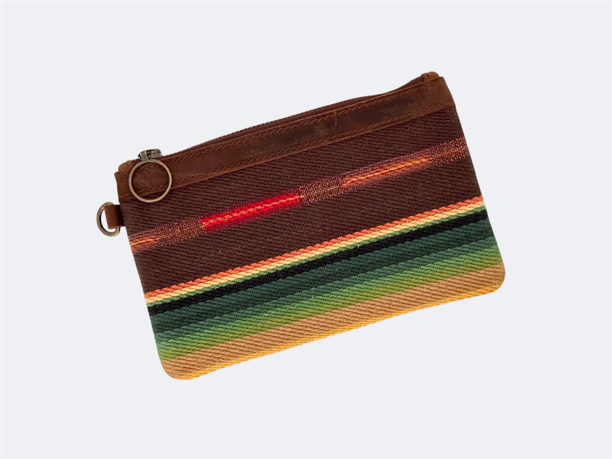 Leather-Lined Textile Zipper Pouch - Java