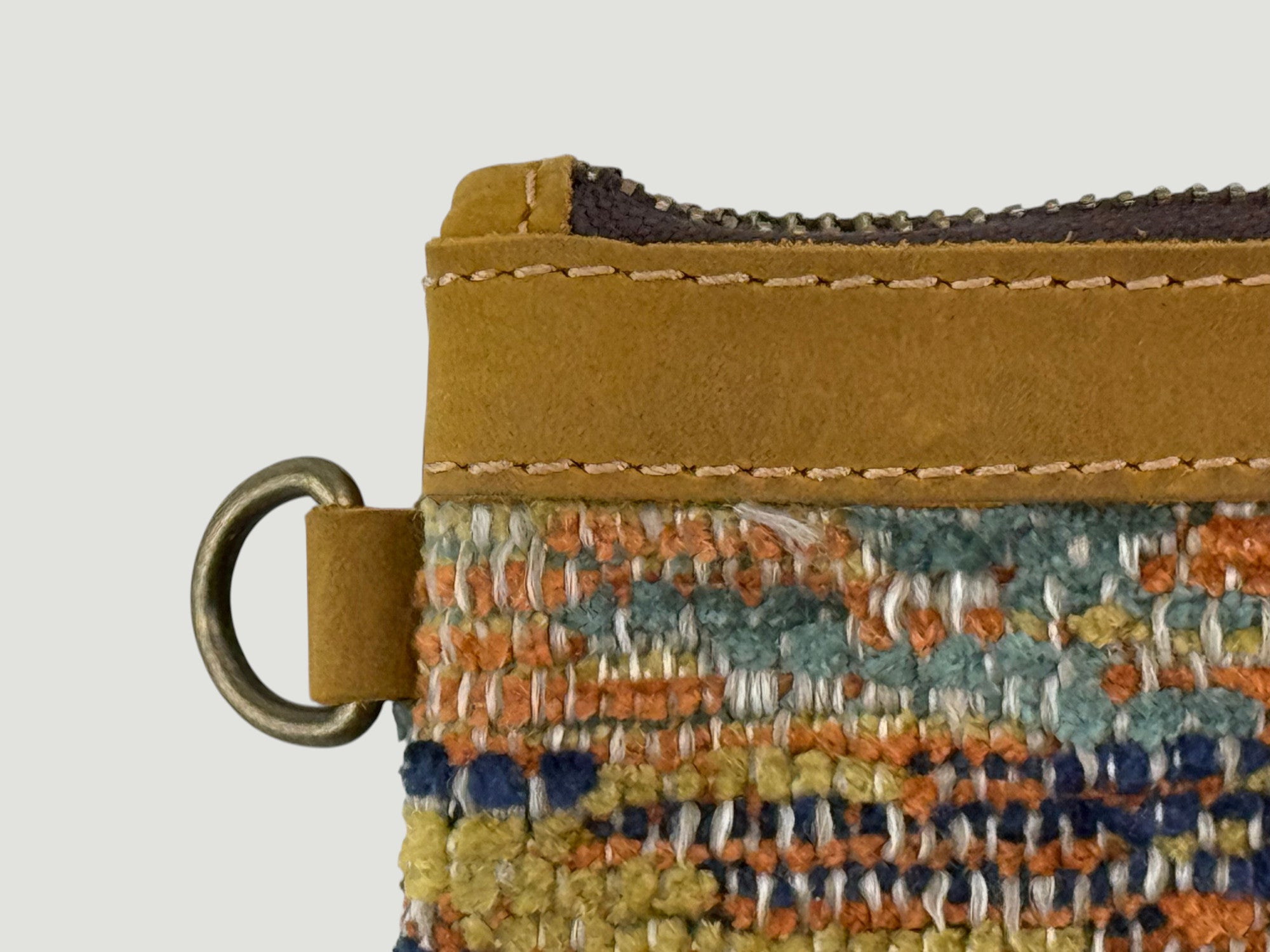 Leather-Lined Textile Zipper Pouch - Ripple