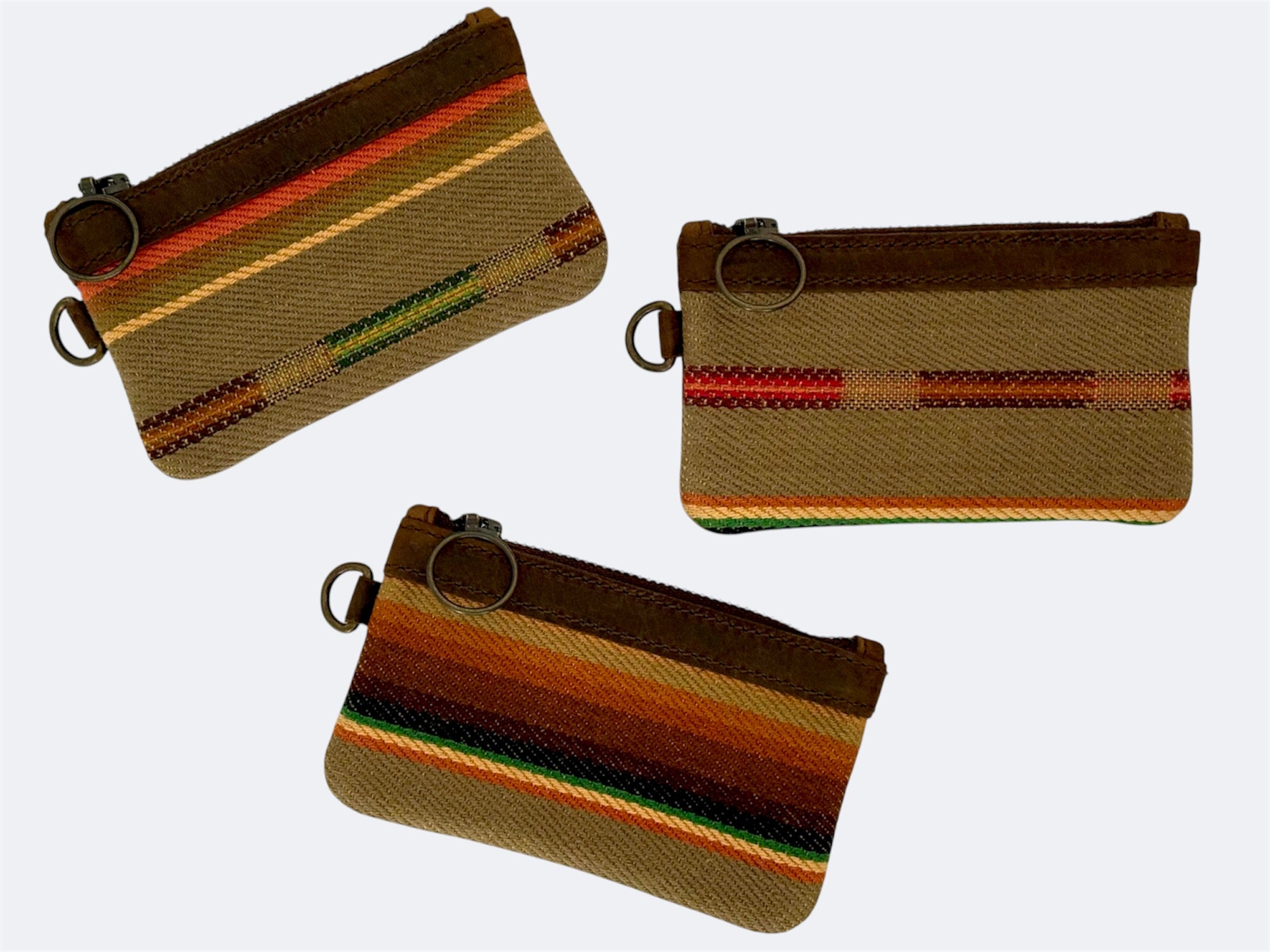 Leather-Lined Textile Zipper Pouch - Saddle
