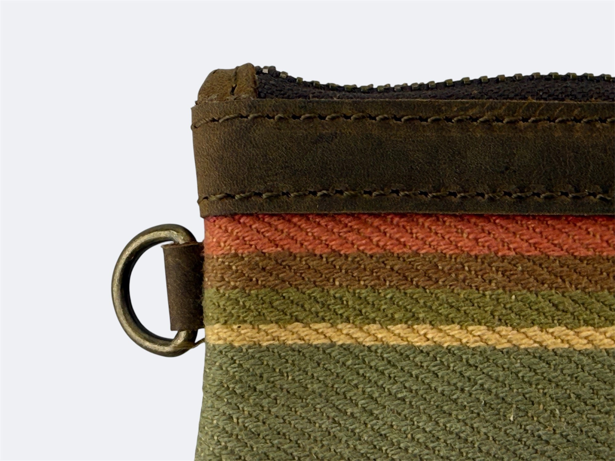 Leather-Lined Textile Zipper Pouch - Saddle