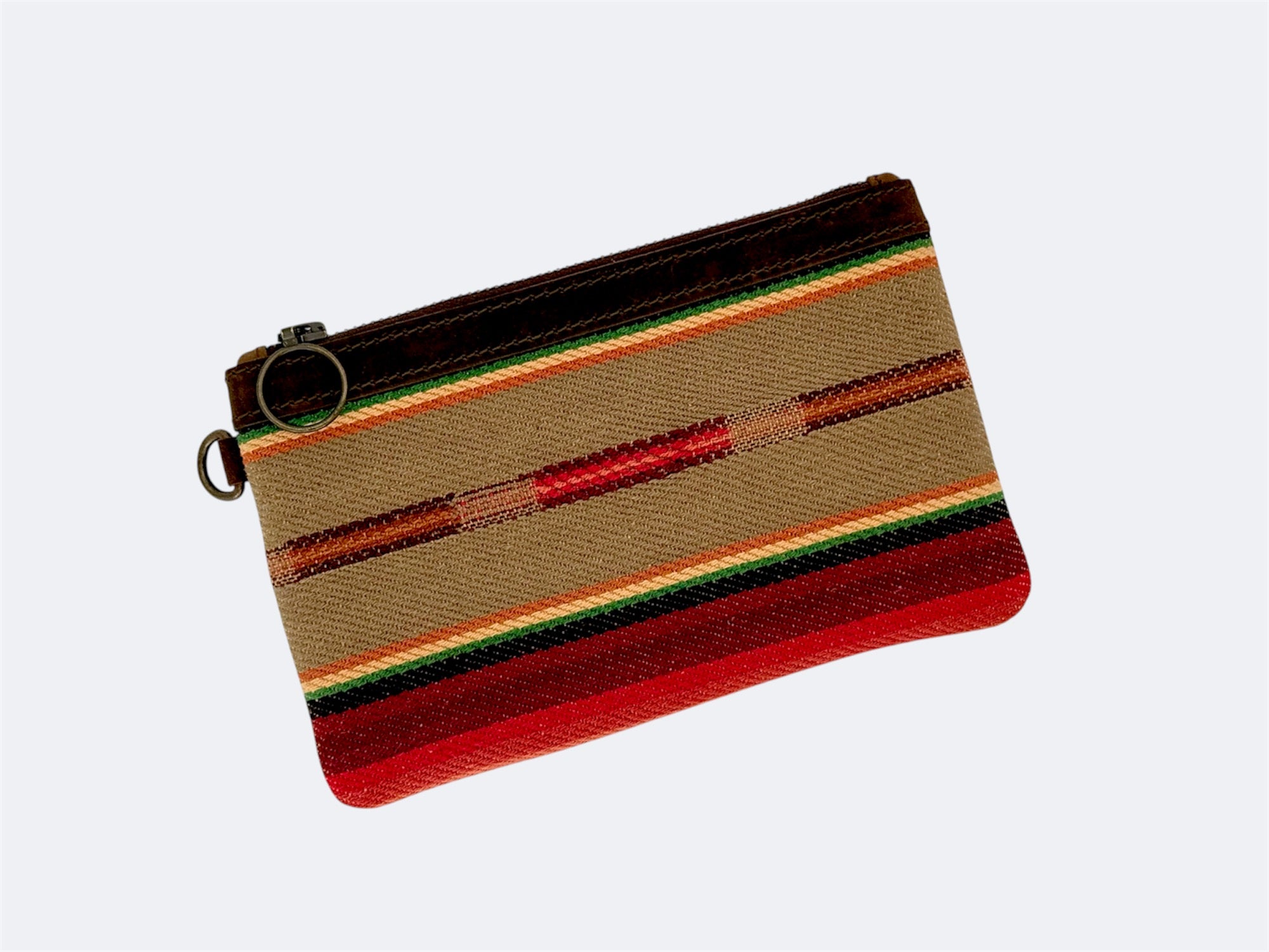 Leather-Lined Textile Zipper Pouch - Saddle