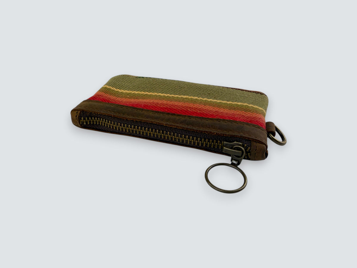 Leather-Lined Textile Zipper Pouch - Saddle