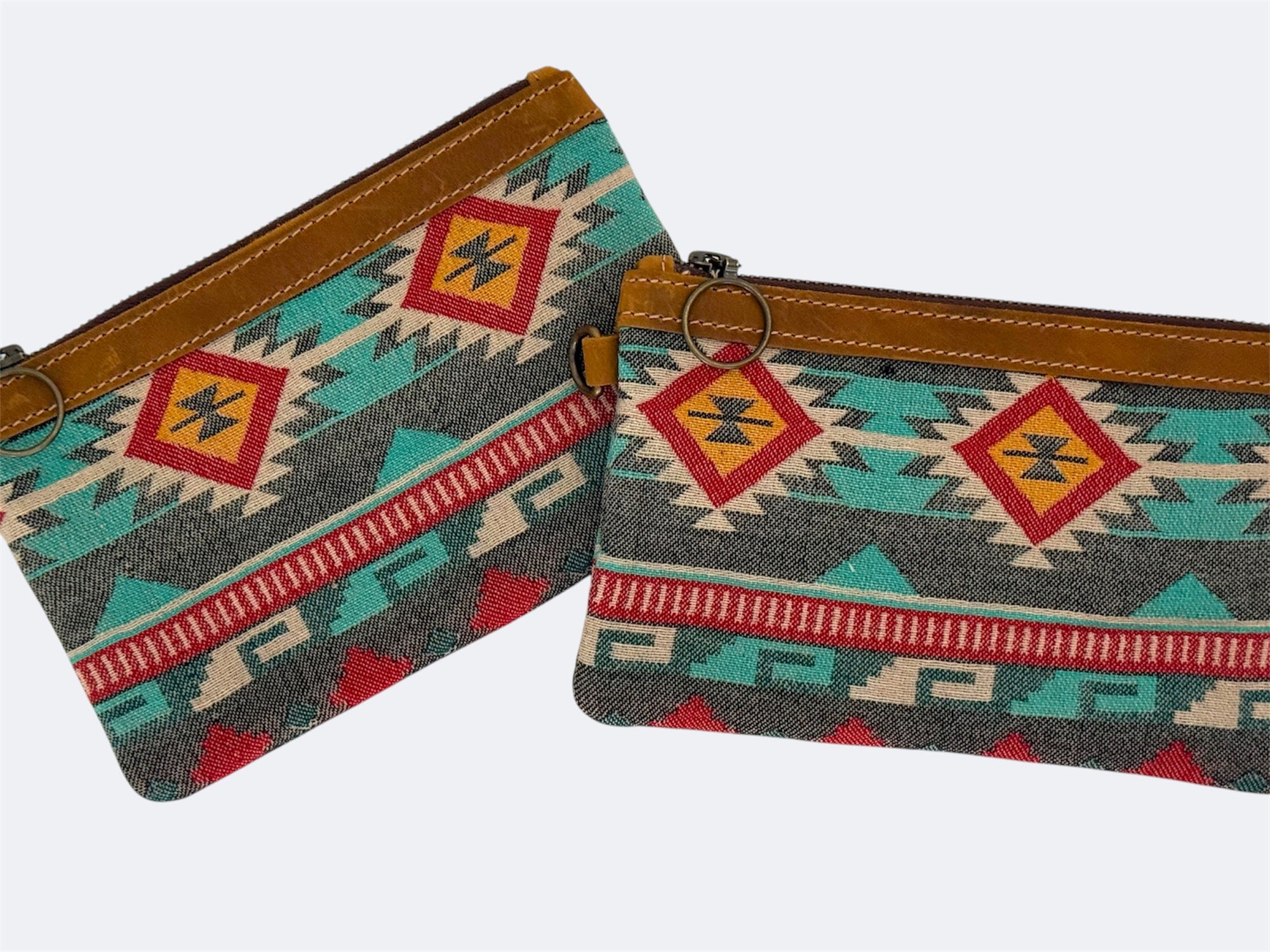 Leather-Lined Textile Zipper Pouch - Thunderbird