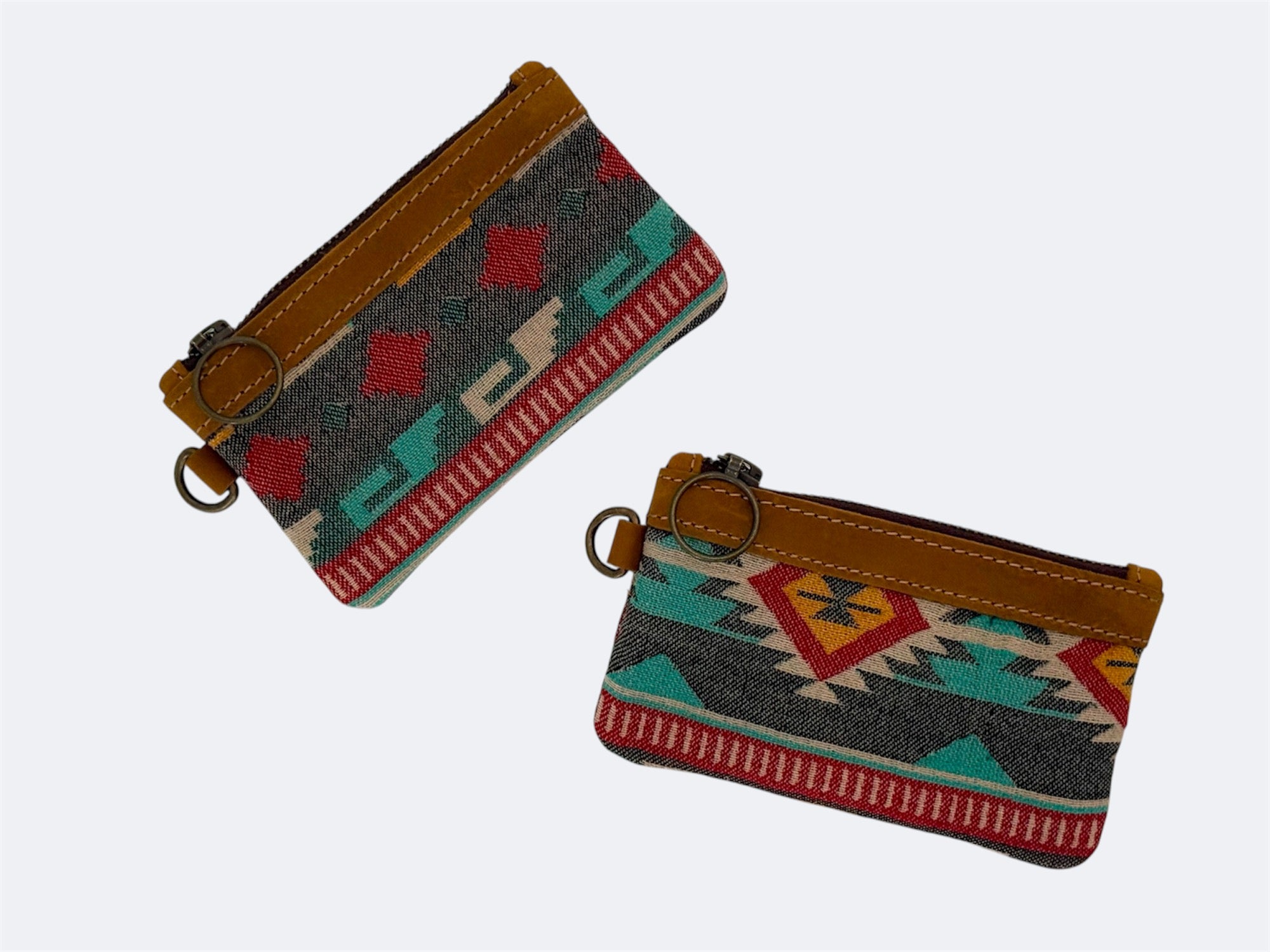 Leather-Lined Textile Zipper Pouch - Thunderbird