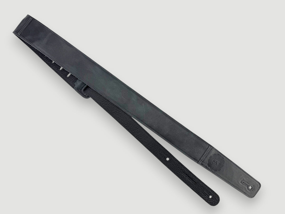 The Reticent - Relic Black Leather Guitar Strap