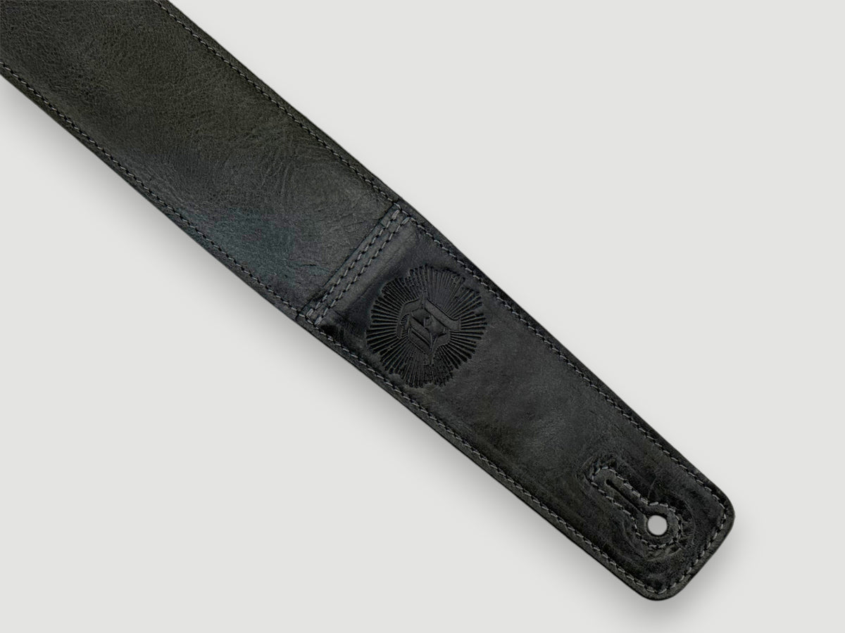 The Reticent - Relic Black Leather Guitar Strap