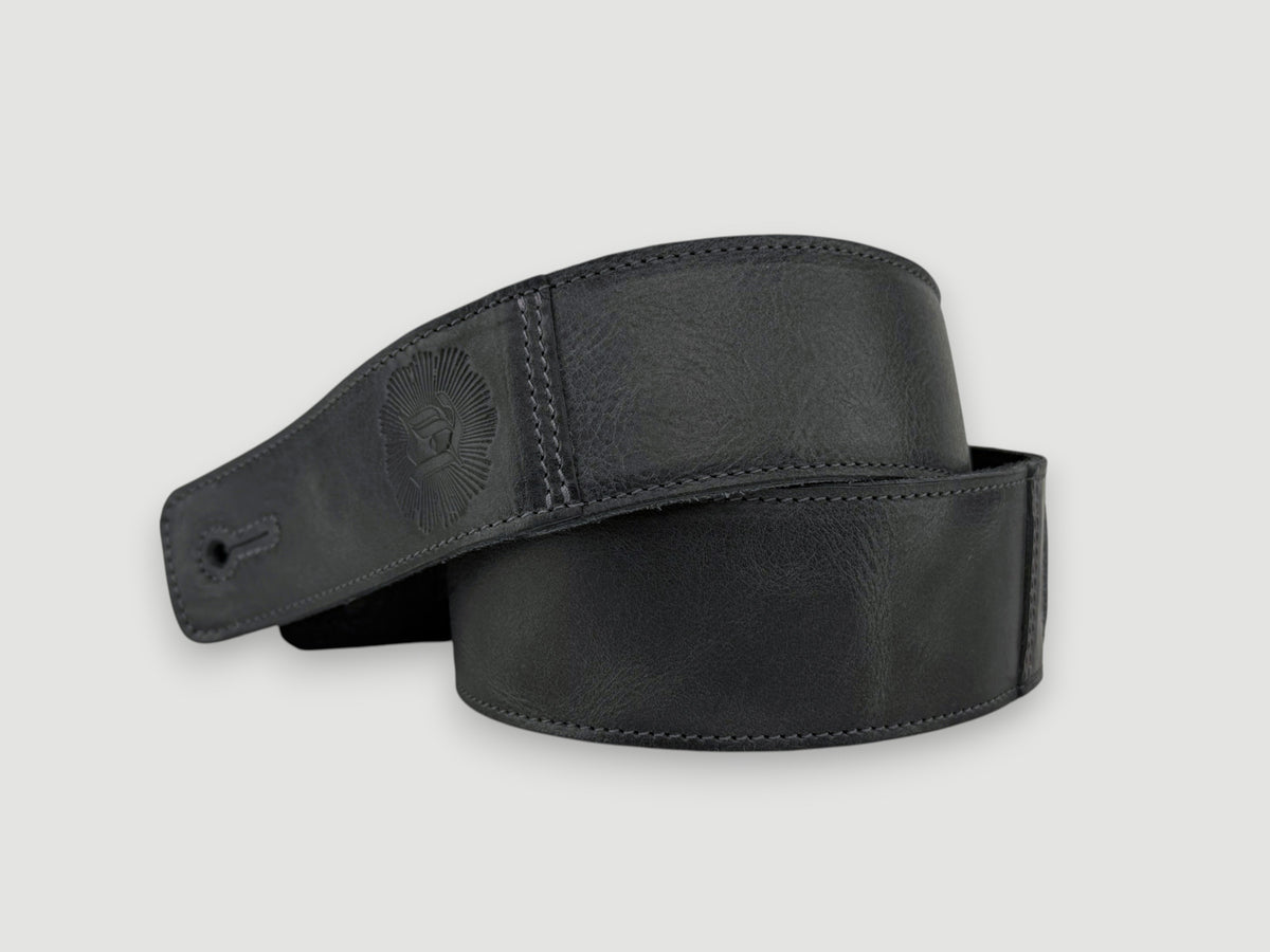 The Reticent - Relic Black Leather Guitar Strap