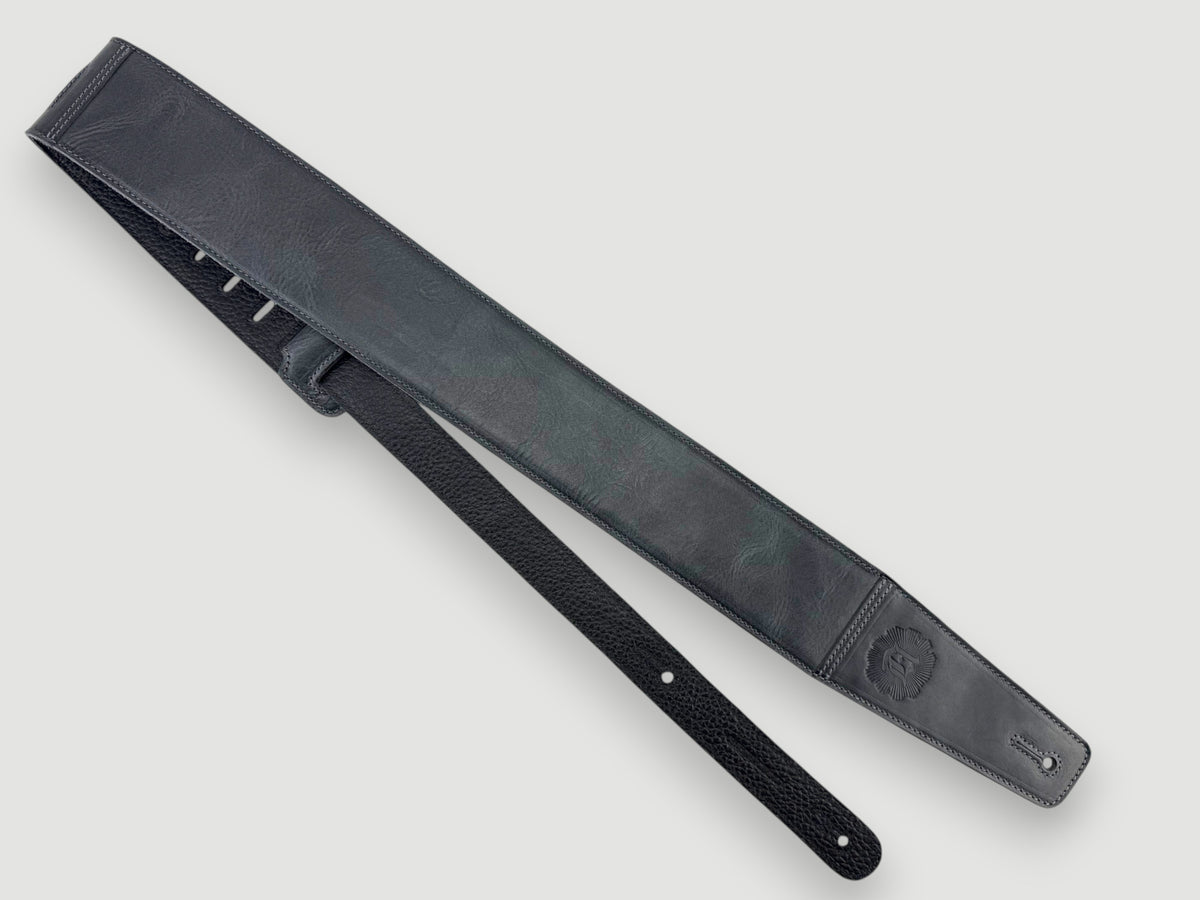 The Reticent - Relic Black Leather Guitar Strap