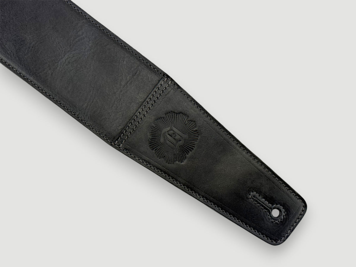 The Reticent - Relic Black Leather Guitar Strap