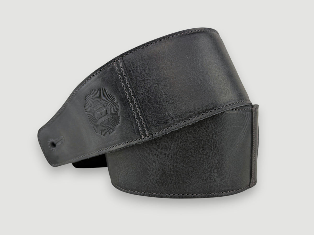 The Reticent - Relic Black Leather Guitar Strap