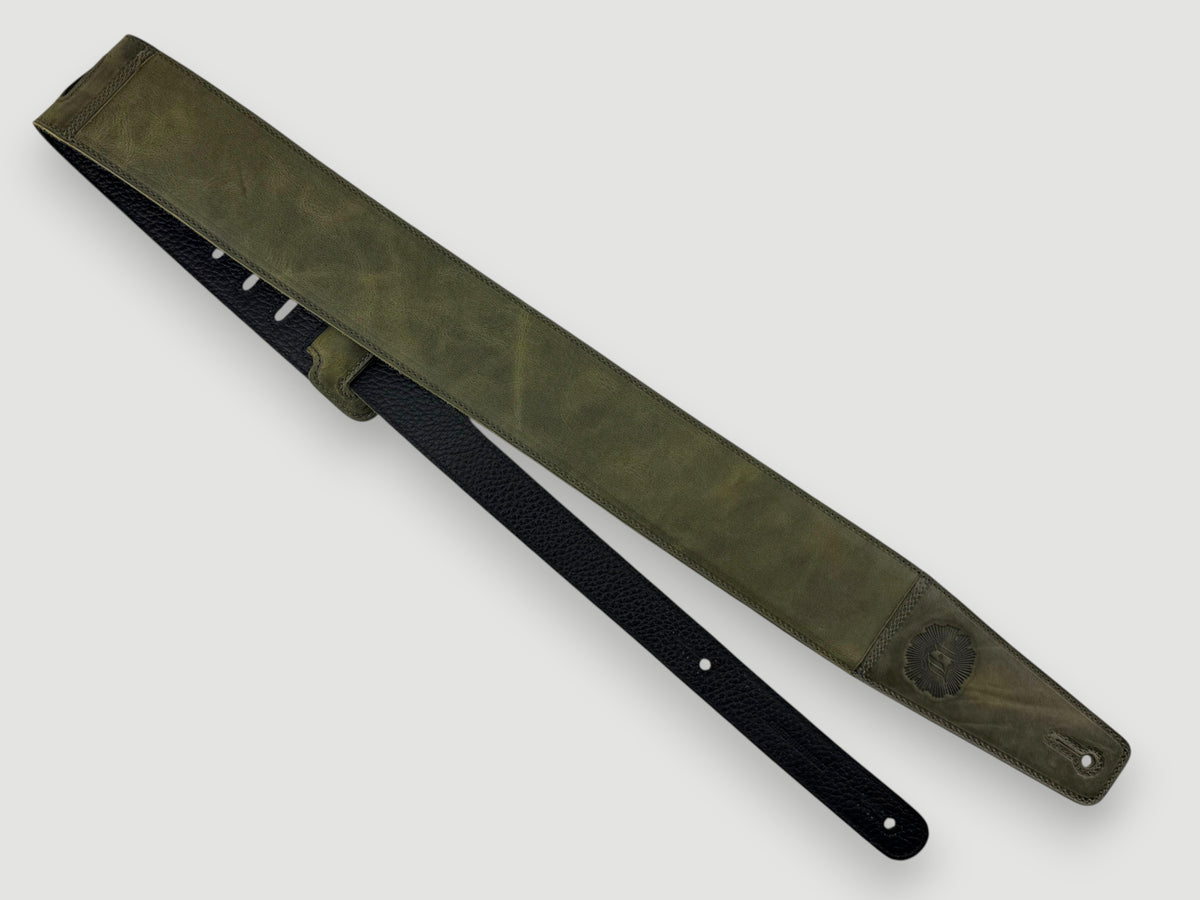 The Reticent - Relic Green Leather Guitar Strap