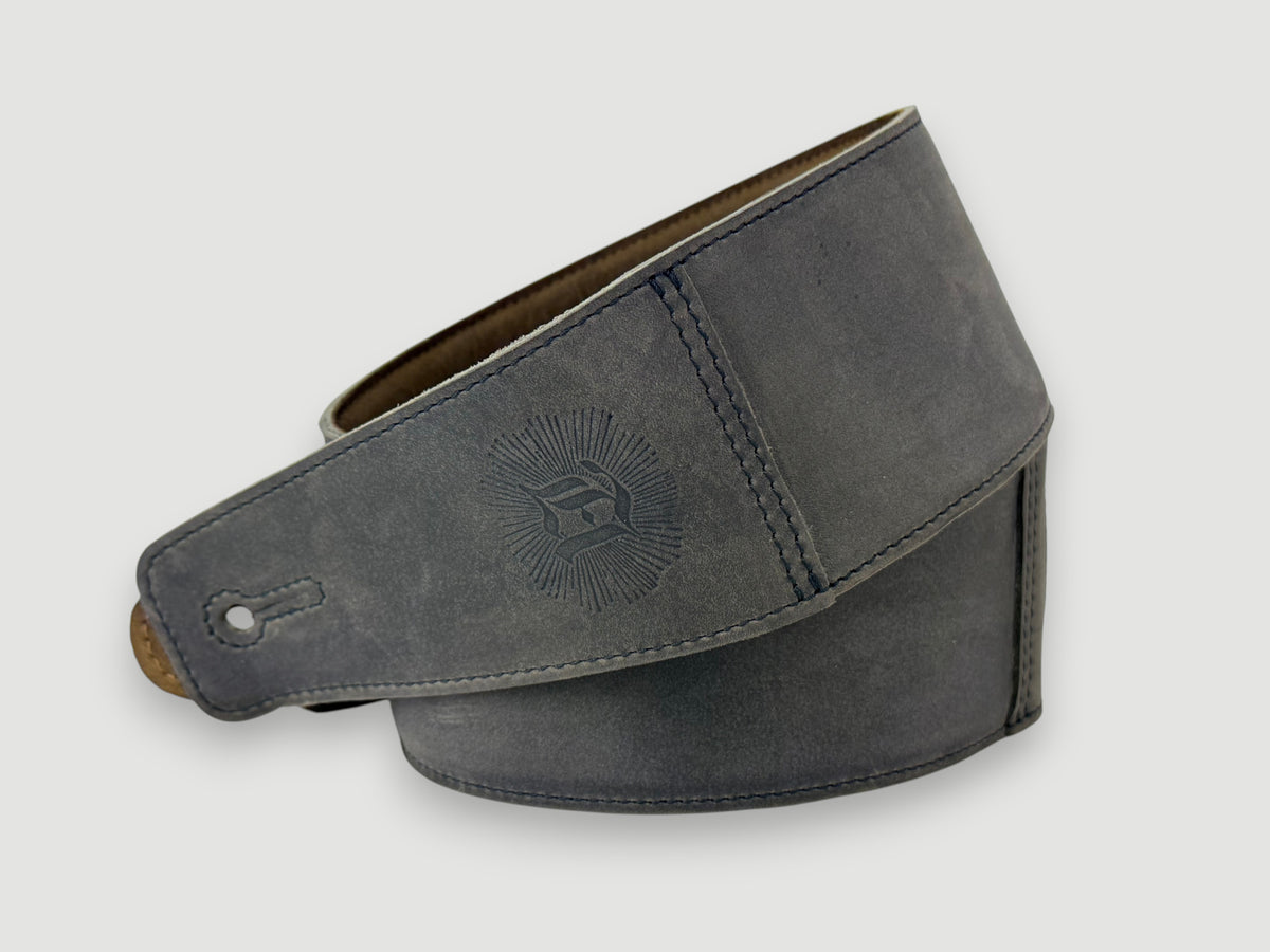 The Reticent - Suede-Back Aged Steel Leather Guitar Strap