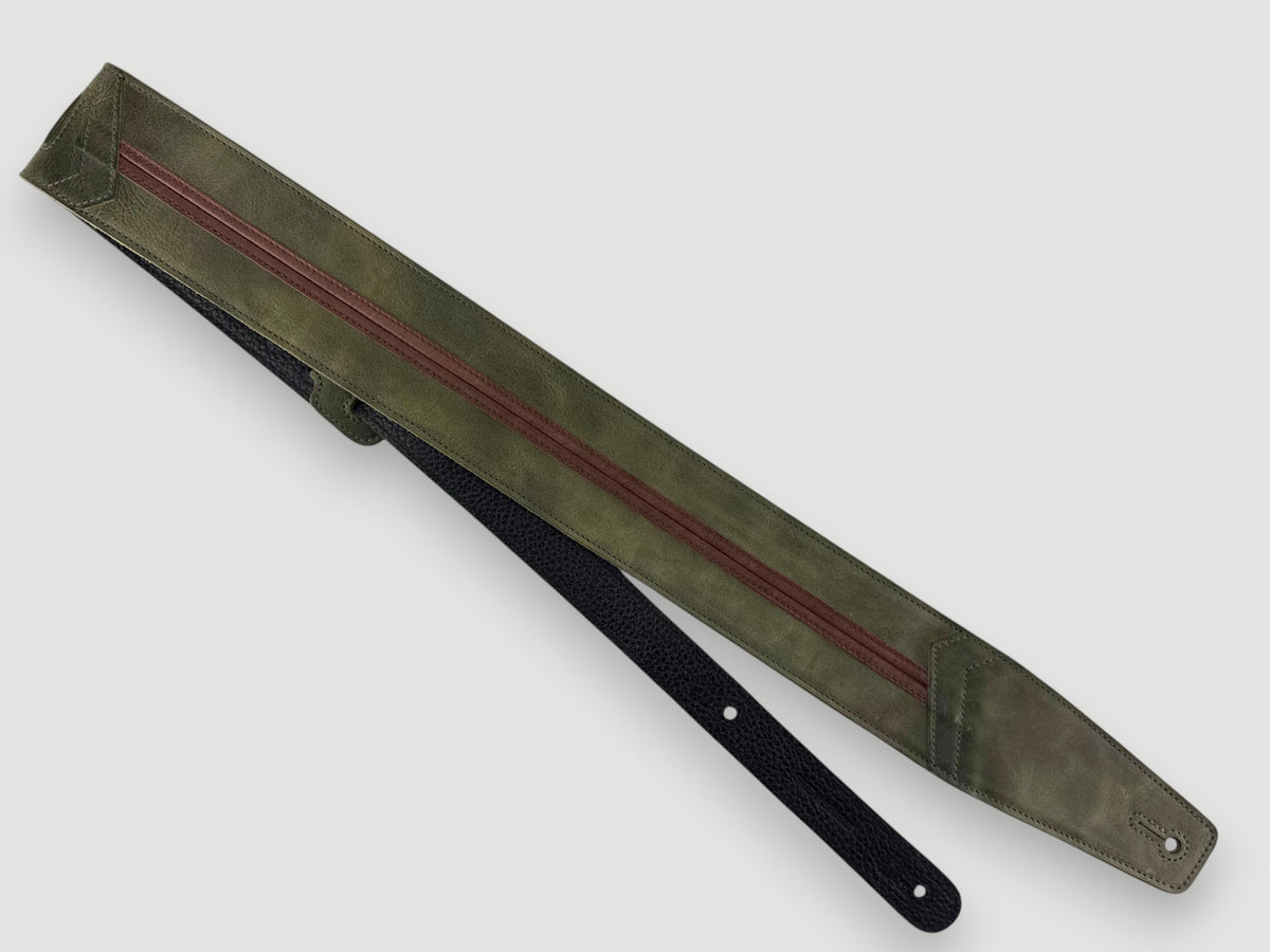 Straight Up - Relic Sage with Cognac Stripe Leather Guitar Strap