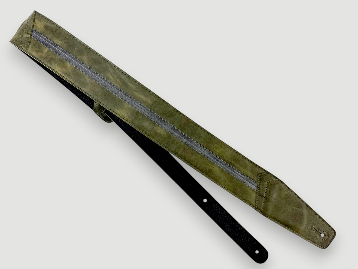 Straight Up - Relic Sage with Slate Stripe Leather Guitar Strap