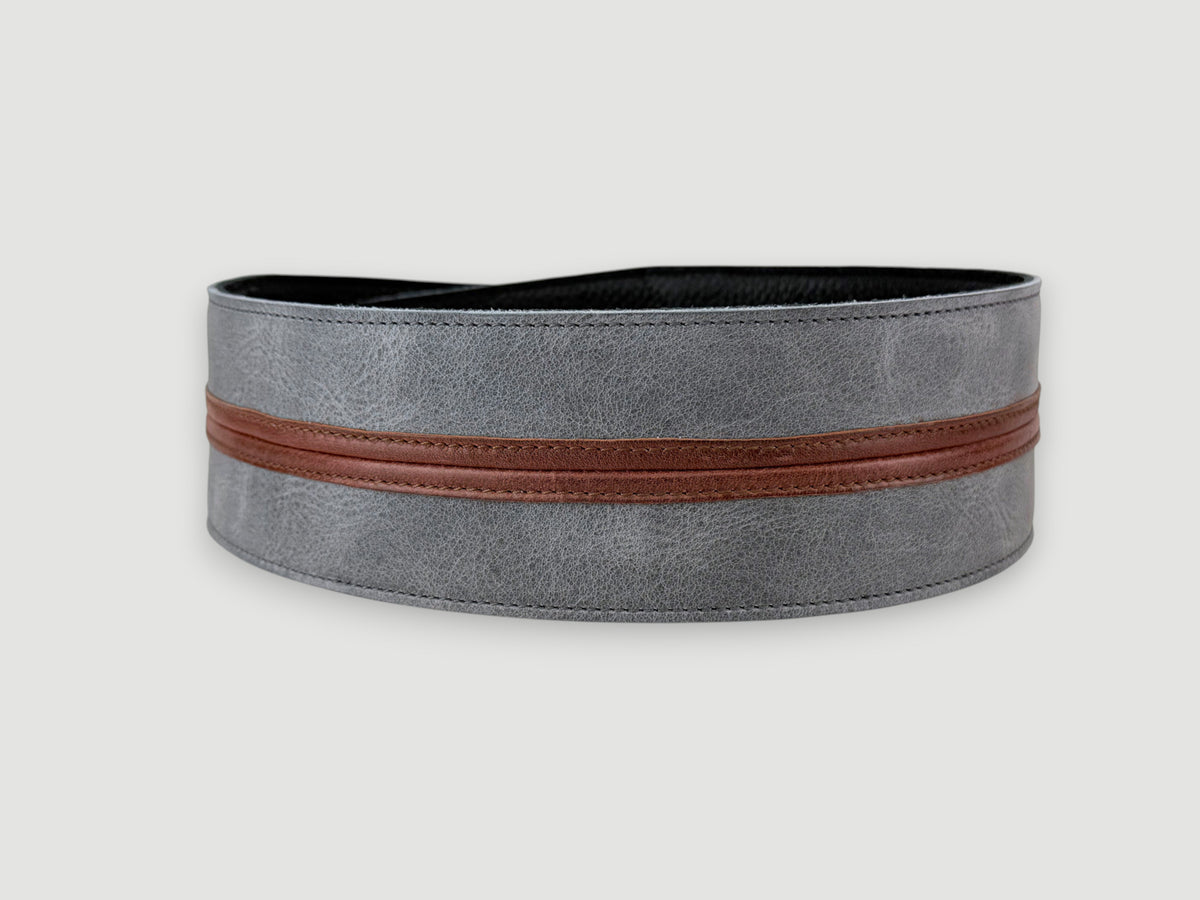 Straight Up - Relic Slate with Cognac Stripe Leather Guitar Strap