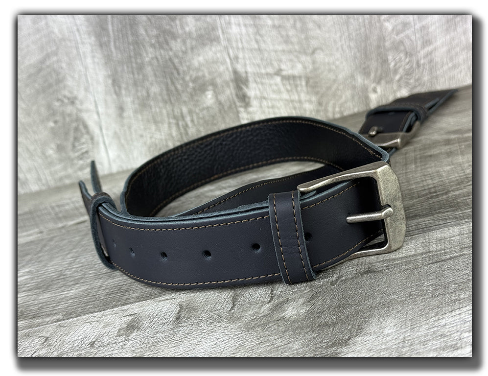 Baldric - Carbon Black Leather Guitar Strap with Buckles