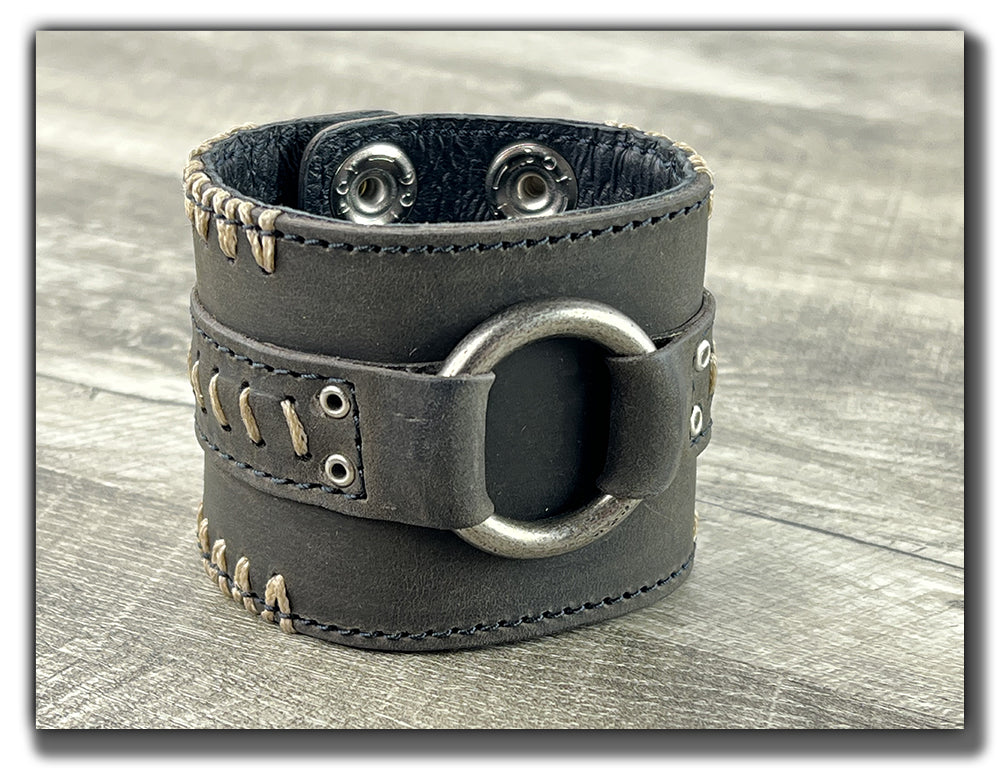 No Quarter - Aged Steel Leather Cuff