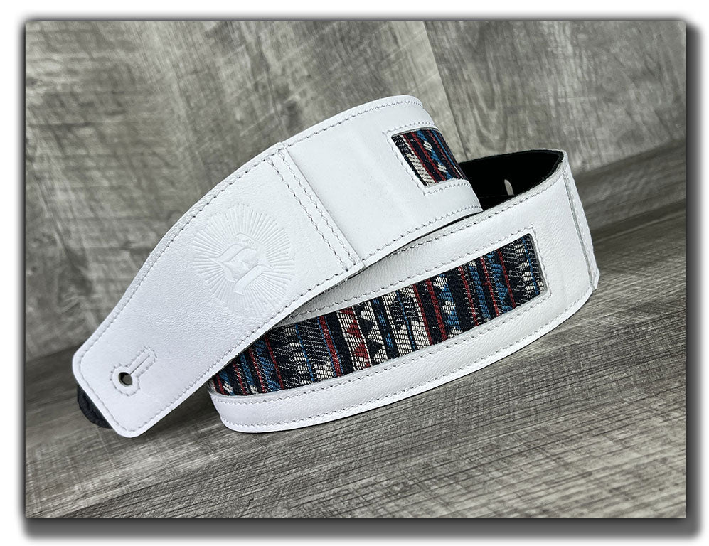 Americana - White Leather Guitar Strap - Numbered Limited Edition