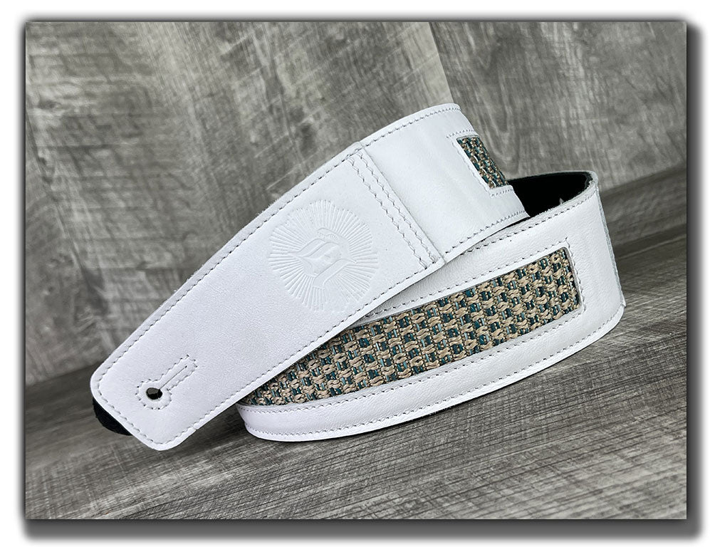 Aquarius - White Leather Guitar Strap - Numbered Limited Edition