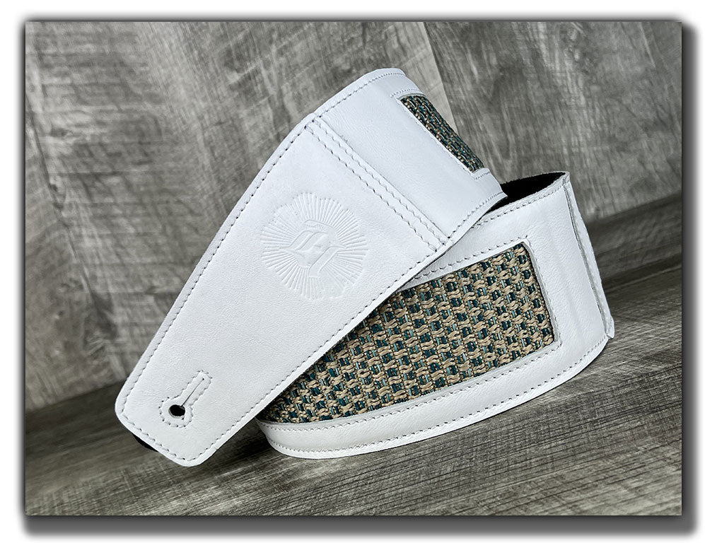 Aquarius - White Leather Guitar Strap - Numbered Limited Edition