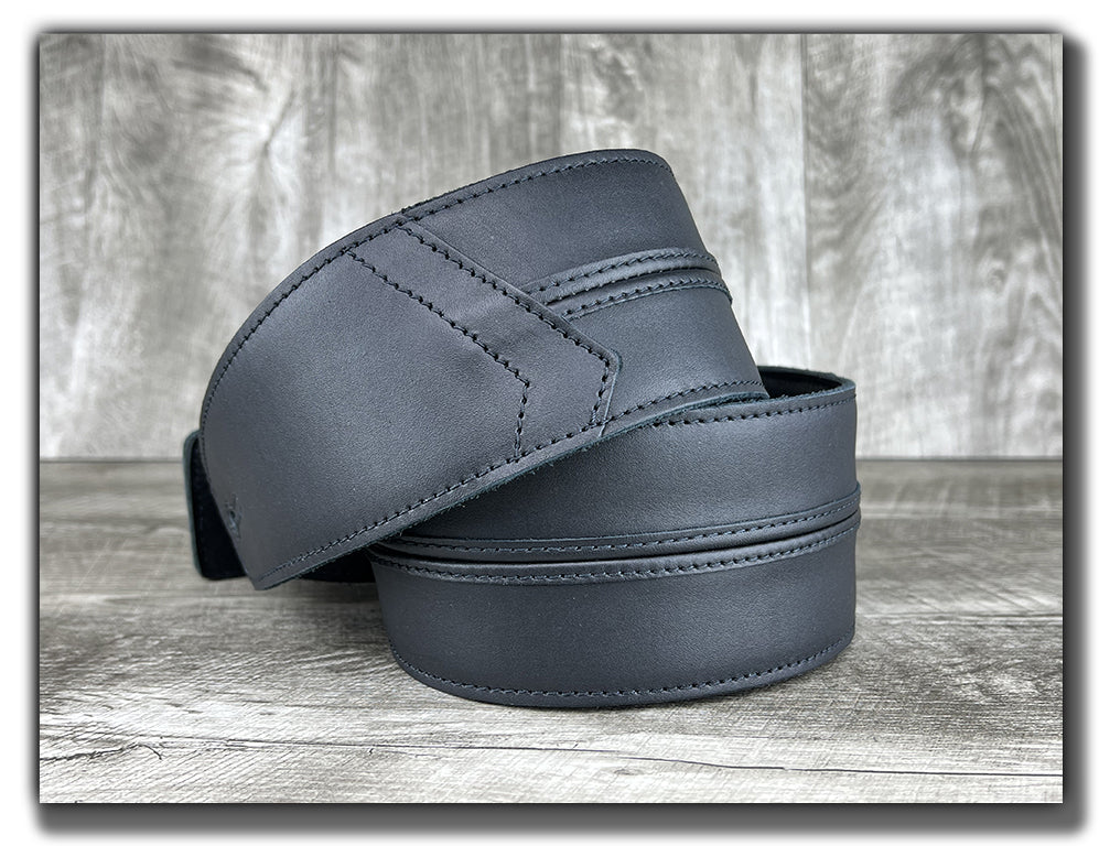 Straight Up Black Leather Guitar Strap