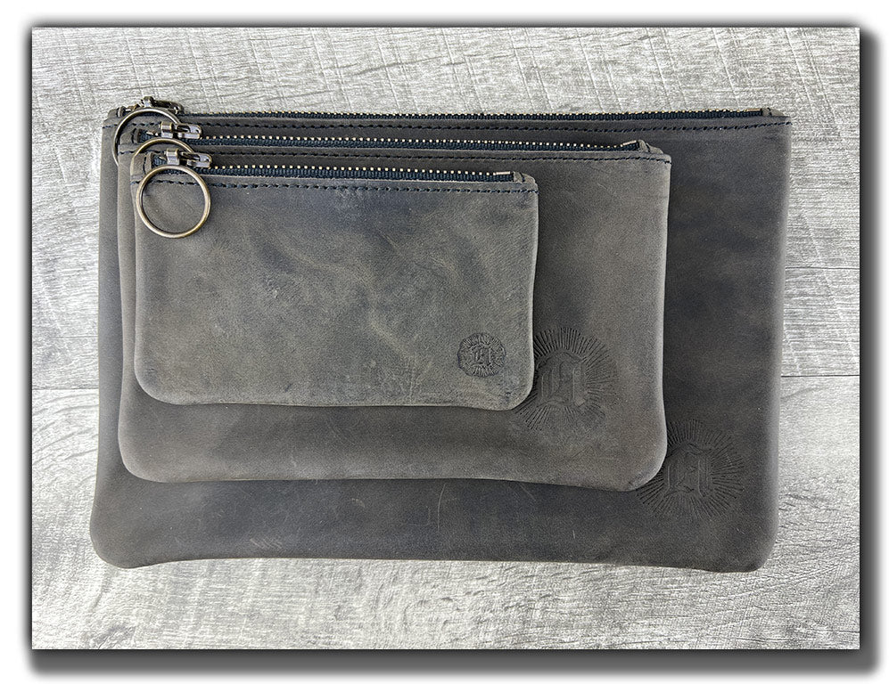 B-STOCK Leather Zipper Pouch - Aged Steel (Factory Second - Imperfect Corners)