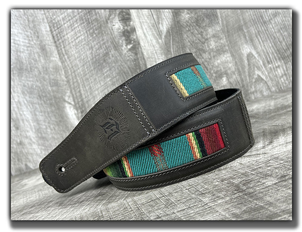 El Camino - Aged Steel / Turquoise Leather Guitar Strap