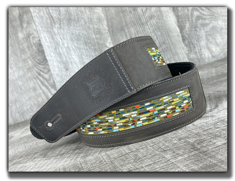 Abstraction - Aged Steel Leather Guitar Strap - Numbered Limited Edition