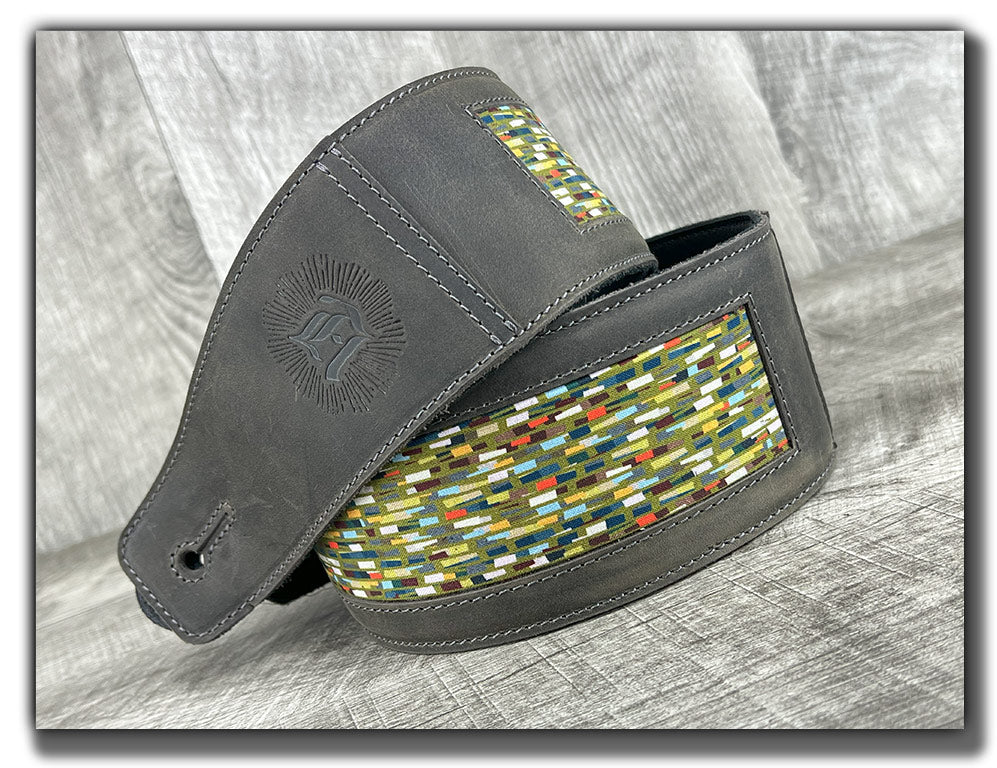 Abstraction - Aged Steel Leather Guitar Strap - Numbered Limited Edition