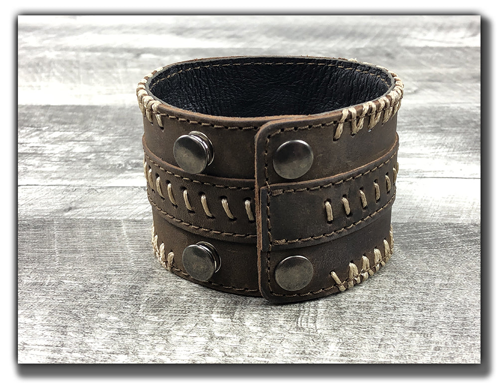 No Quarter - Whiskey Brown Leather Cuff CLEARING OUT OLD STYLE WITH SMALLER SNAPS