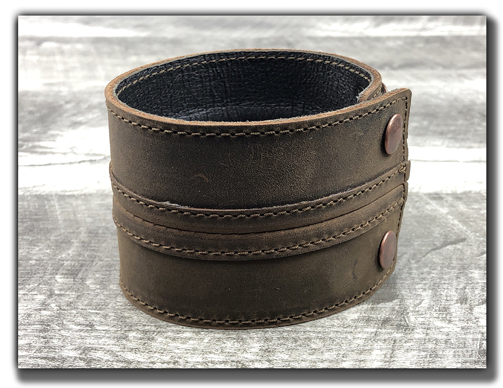 Straight Up - Whiskey Brown Leather Cuff - CLEARING OUT OLD STYLE WITH SMALLER SNAPS
