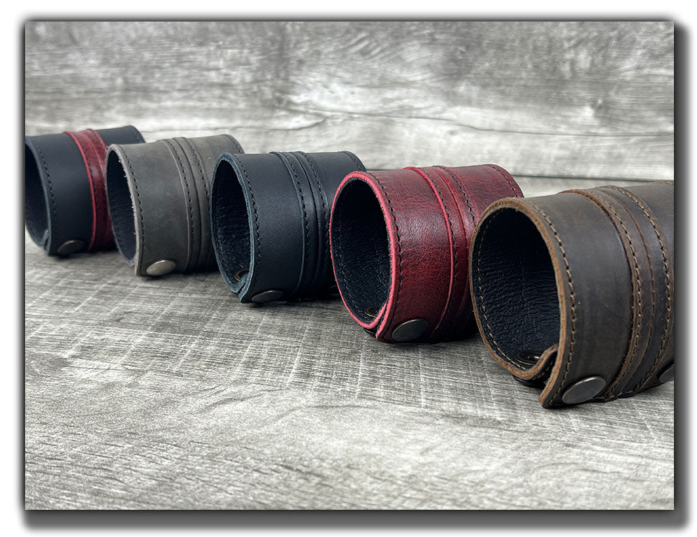 Straight Up - Aged Steel Leather Cuff