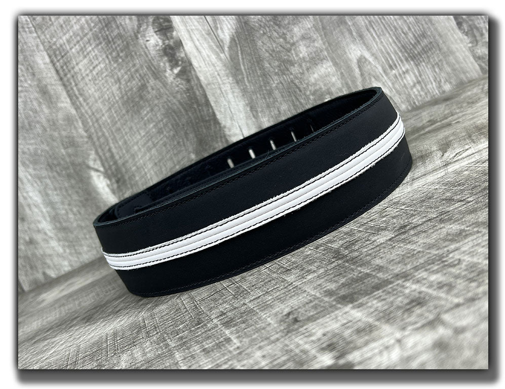 Straight Up - Carbon Black with White Stripe Leather Guitar Strap