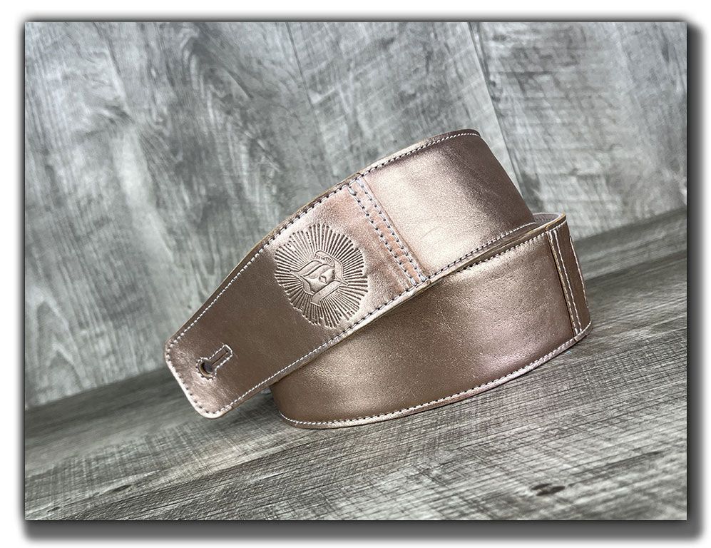 The Reticent - Rose Gold Leather Guitar Strap